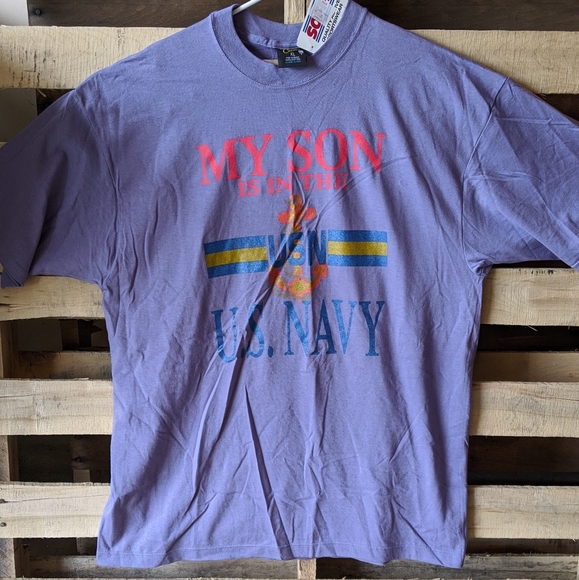 VTG 90's t-shirt Navy Single Stitch NWT - Picture 2 of 5